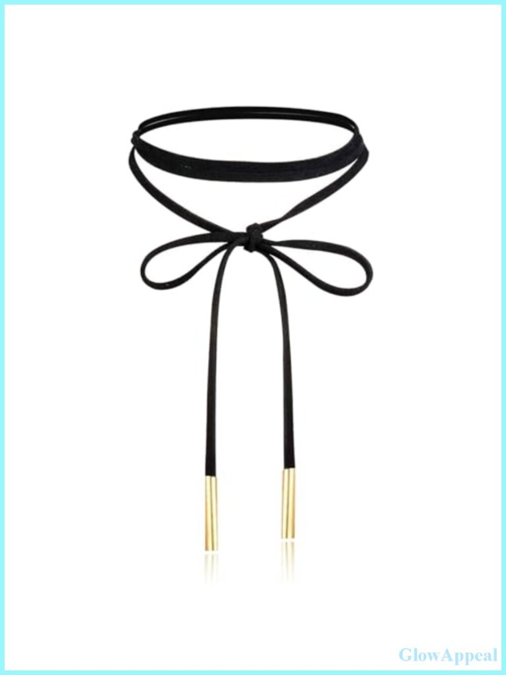 Velvet Wrap Choker Necklace with Gold Tone Tube Pendant Adjustable Tie